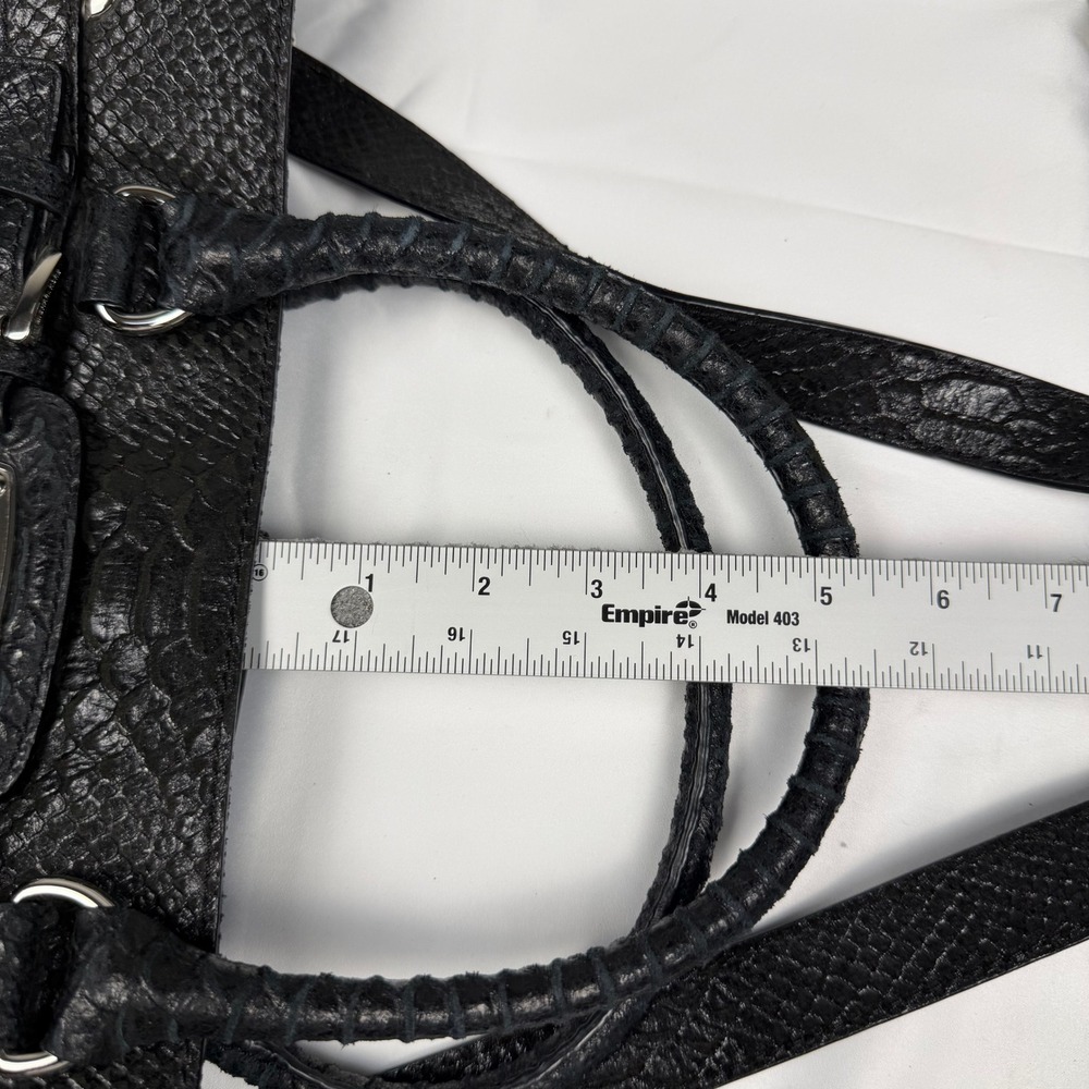 Michael Kors Hamilton Black Snakeskin Embossed Leather Satchel Handbag Silver HW - Picture 10 of 11